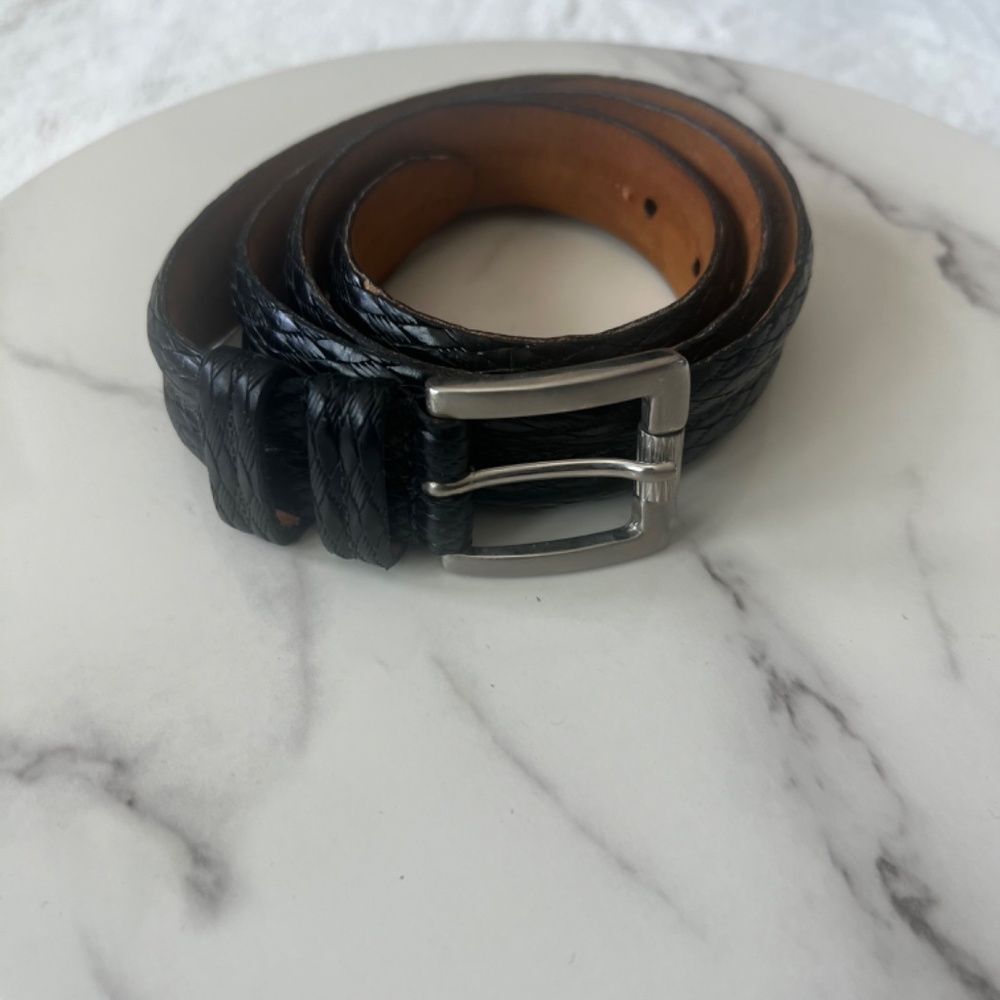 Remo Tulliani 3221 Black Italian Calfskin Silver Buckle Belt Genuine Leather 38W